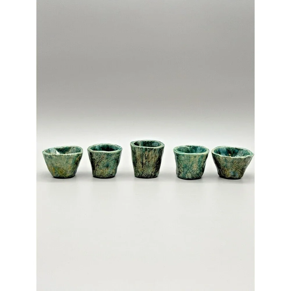 *5* Raku Studio Pottery Signed AW Female Nude Torso Shot Glasses Sake Cups OOAK